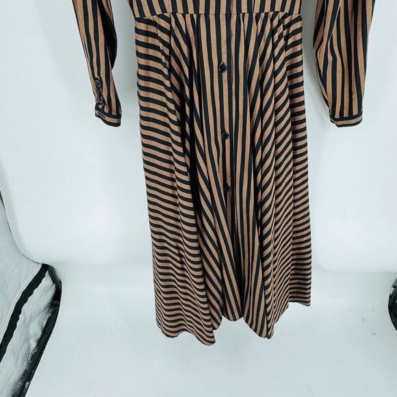 Vintage Albert Nipon Striped Button Front Midi Dress Brown Black Long Sleeve - Picture 5 of 9